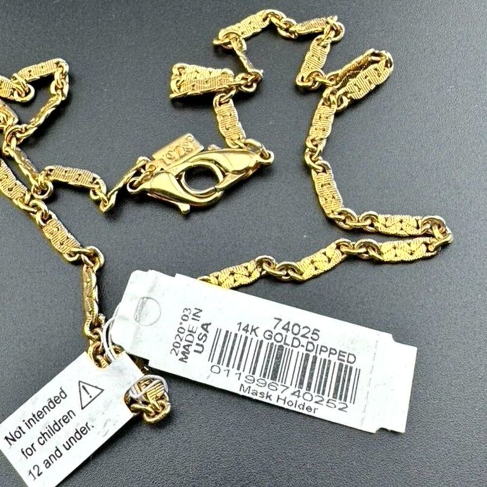 1928 New 14K Gold Dipped Vintage Antique Style Chain Mask Eyeglass Holder